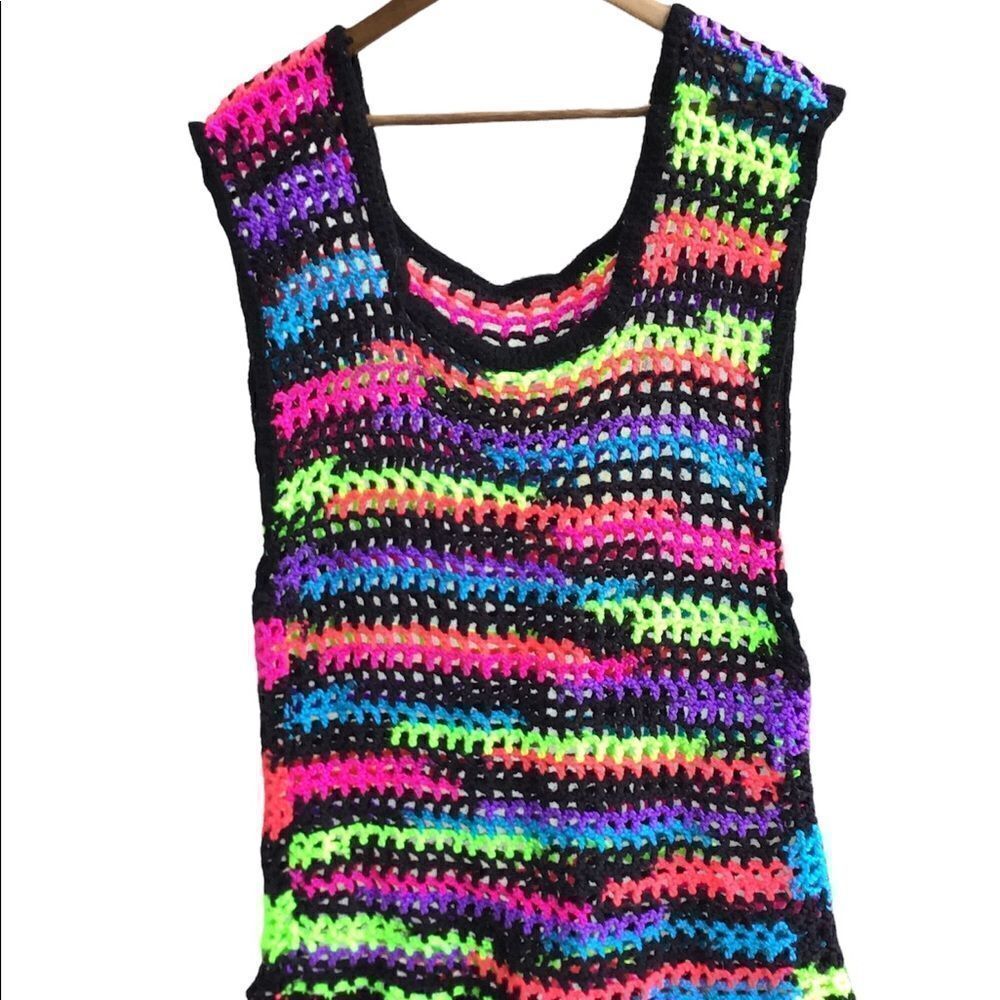 Crochet Multi Color Sleeveless Vest Good Condition Open Size